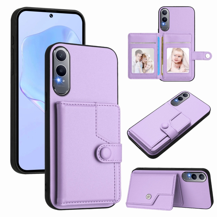 

For OnePlus Nord CE4 Lite 5G Button Card Bag RFID Anti-theft Phone Case(Purple)