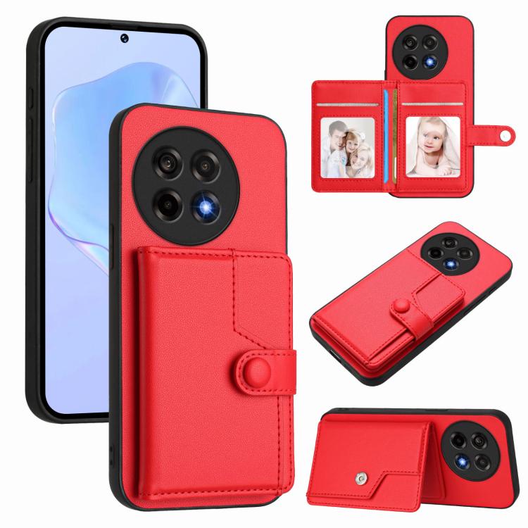 

For OnePlus Ace 5 / Ace 5 Pro Button Card Bag RFID Anti-theft Phone Case(Red)