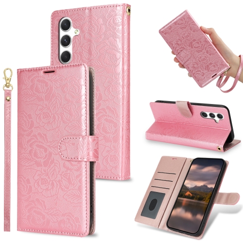 

For Samsung Galaxy S25+ 5G Peony Flowers Imprint Leather Phone Case(Pink)