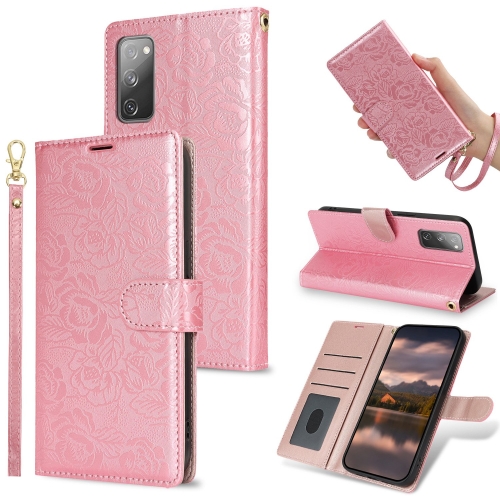 

For Samsung Galaxy S20 FE Peony Flowers Imprint Leather Phone Case(Pink)