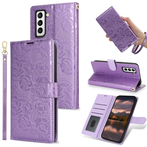 

For Samsung Galaxy S22 5G Peony Flowers Imprint Leather Phone Case(Purple)