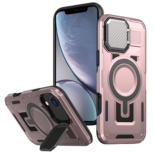 

For iPhone XR Shield Frame Holder MagSafe Phone Case(Rose Gold)