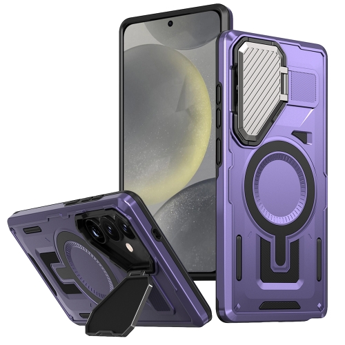 

For Samsung Galaxy S25+ 5G Shield Frame Holder MagSafe Phone Case(Purple)