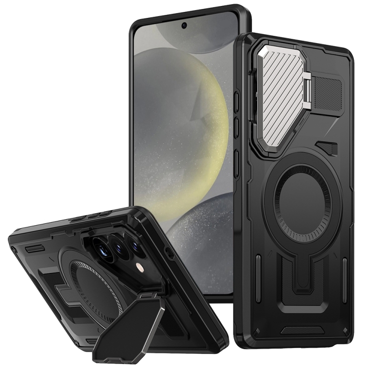 

For Samsung Galaxy S24 FE 5G Shield Frame Holder MagSafe Phone Case(Black)