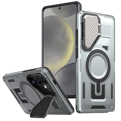 

For Samsung Galaxy S24+ 5G Shield Frame Holder MagSafe Phone Case(Grey)