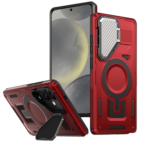 

For Samsung Galaxy S24 5G Shield Frame Holder MagSafe Phone Case(Red)