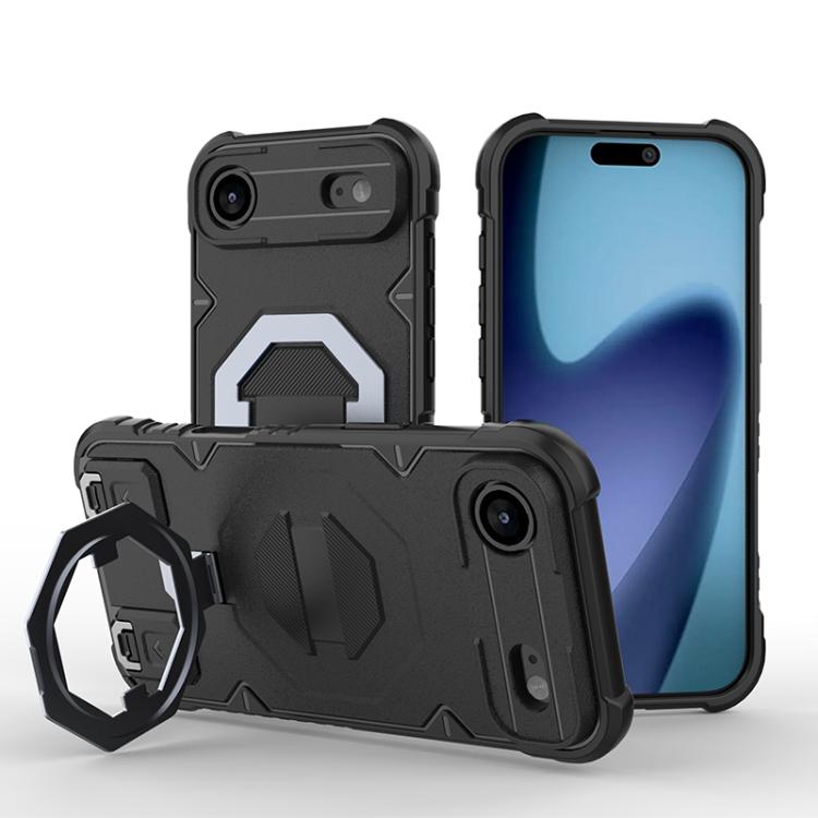 

For iPhone Air Camera Shield Armor MagSafe Holder Phone Case with Strap(Black)
