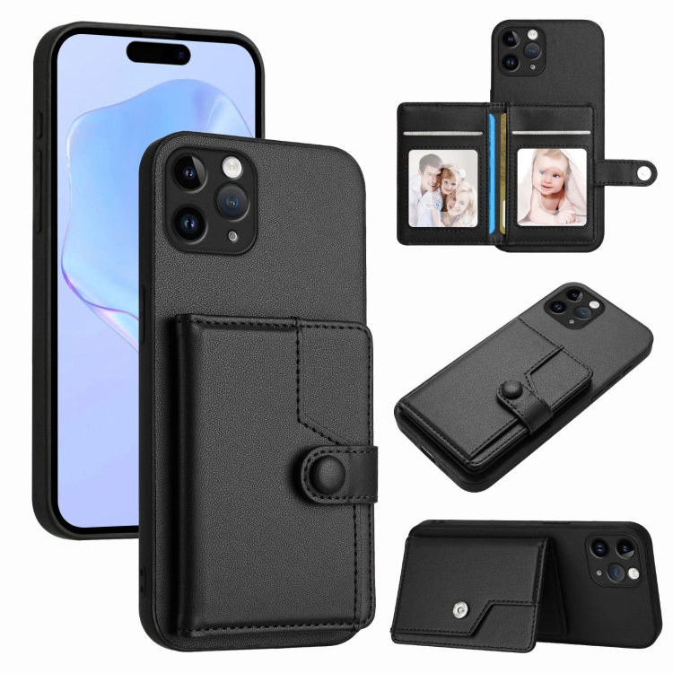 

For iPhone 11 Pro Button Card Bag RFID Anti-theft Phone Case(Black)