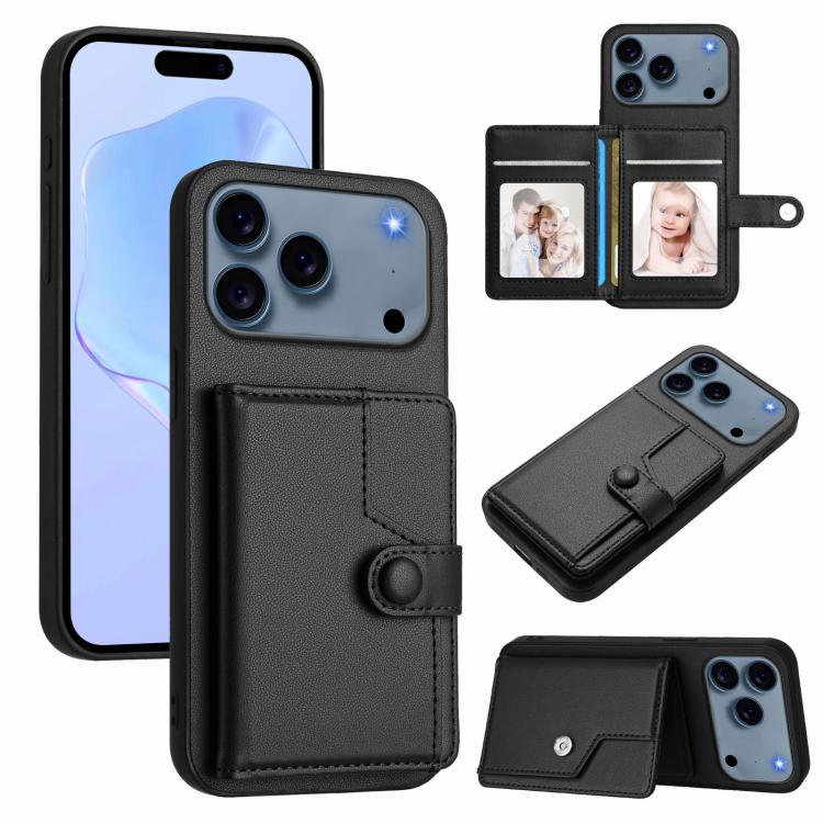 

For iPhone 17 Pro Button Card Bag RFID Anti-theft Phone Case(Black)