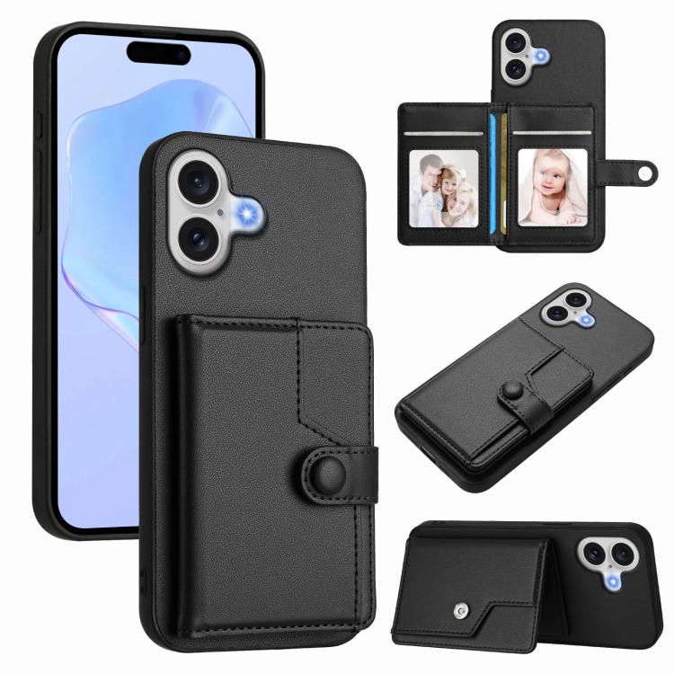 

For iPhone 17 Button Card Bag RFID Anti-theft Phone Case(Black)