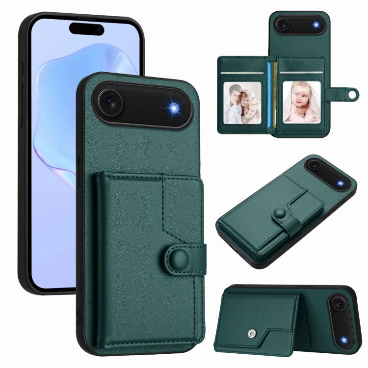 

For iPhone Air Button Card Bag RFID Anti-theft Phone Case(Green)
