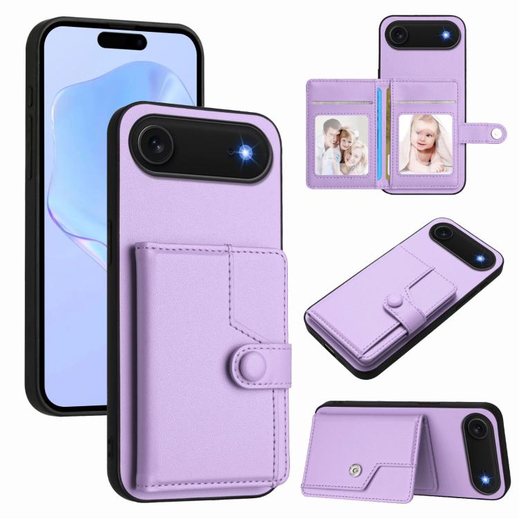 

For iPhone Air Button Card Bag RFID Anti-theft Phone Case(Purple)