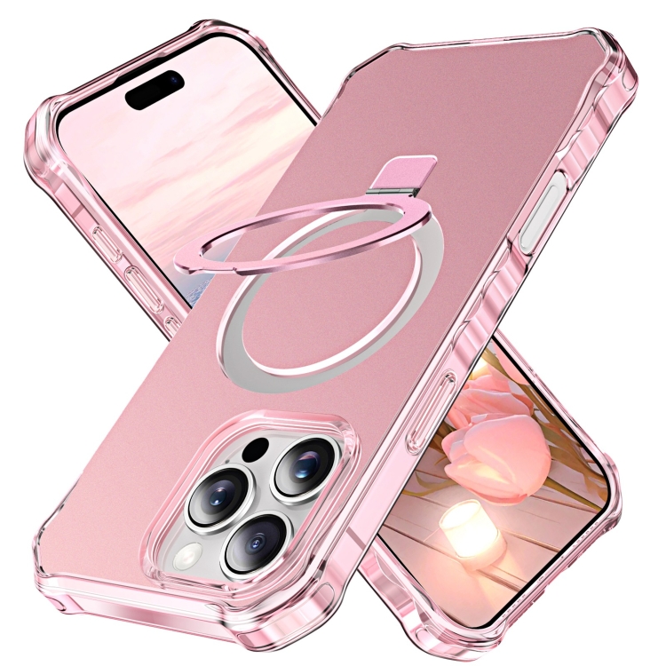

For iPhone 16 Pro Solid Color Wave MagSafe Holder Phone Case(Pink)