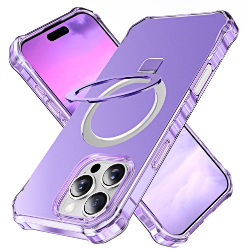 

For iPhone 16 Pro Solid Color Wave MagSafe Holder Phone Case(Purple)