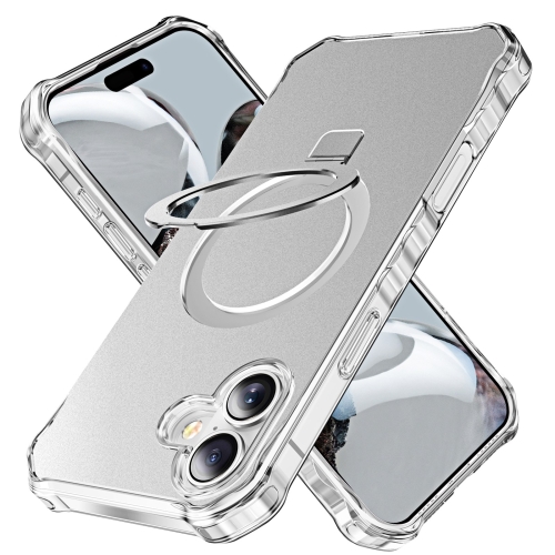 

For iPhone 16 Plus Solid Color Wave MagSafe Holder Phone Case(Silver)