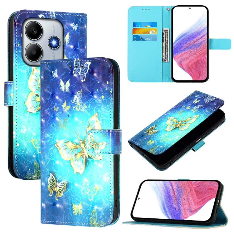 

For Redmi Note 14 5G 3D Painting Horizontal Flip Leather Phone Case(Golden Butterfly)