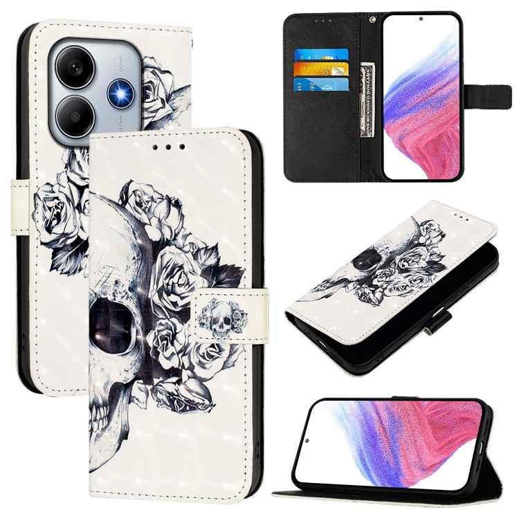 

For Redmi Note 14 5G 3D Painting Horizontal Flip Leather Phone Case(Skull)