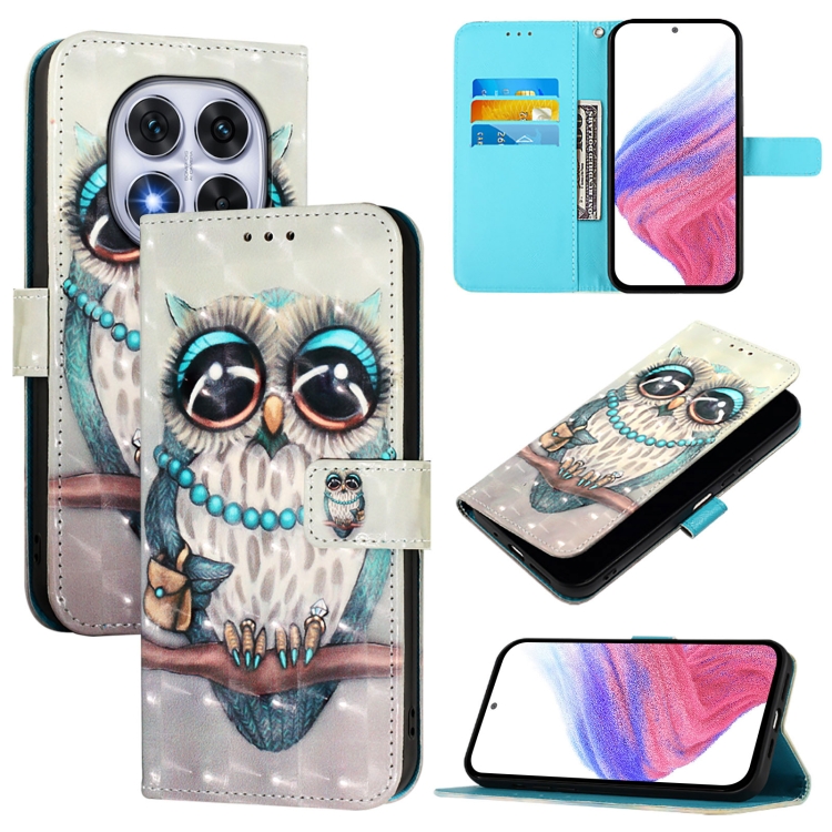 

For Redmi Note 14 Pro 5G / 14 Pro+ 5G 3D Painting Horizontal Flip Leather Phone Case(Grey Owl)