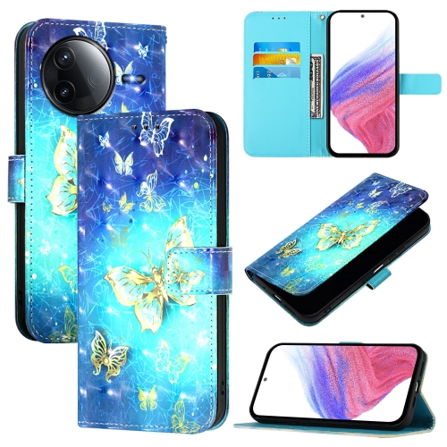 

For Redmi K80 / K80 Pro 3D Painting Horizontal Flip Leather Phone Case(Golden Butterfly)