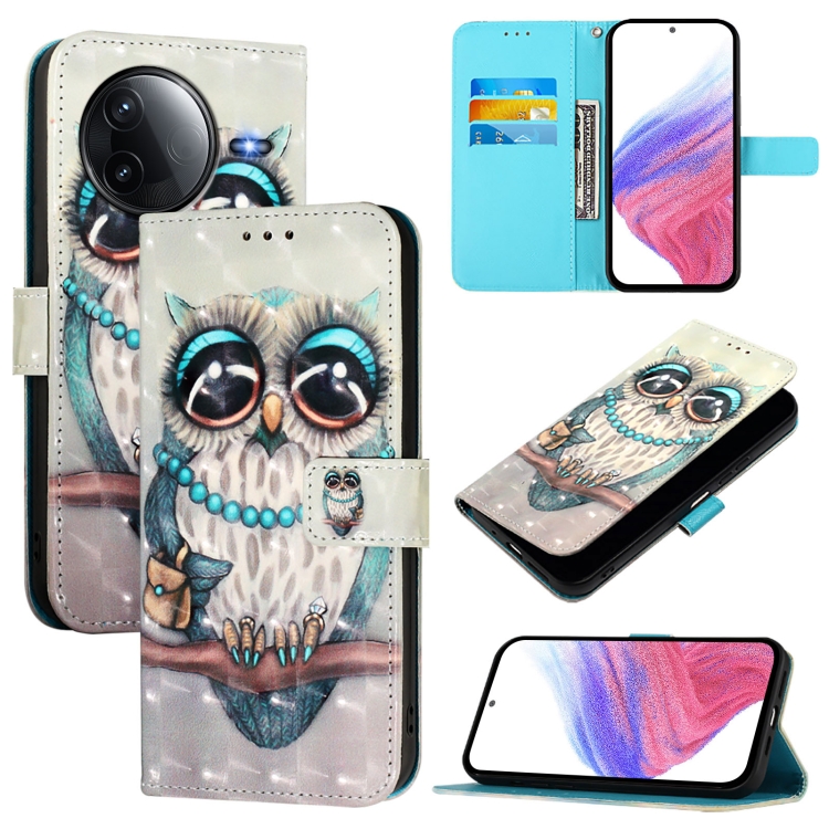 

For Redmi K80 / K80 Pro 3D Painting Horizontal Flip Leather Phone Case(Grey Owl)