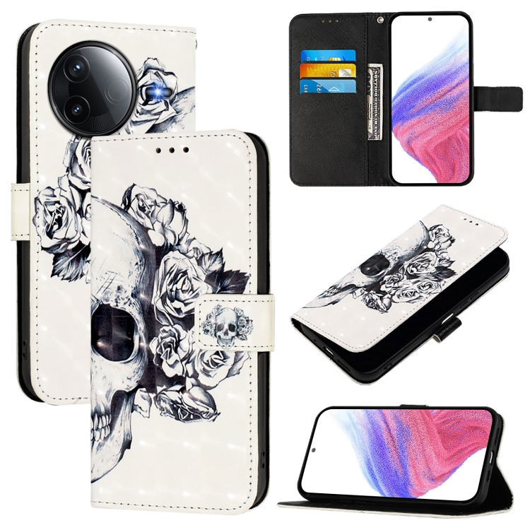 

For Redmi K80 / K80 Pro 3D Painting Horizontal Flip Leather Phone Case(Skull)