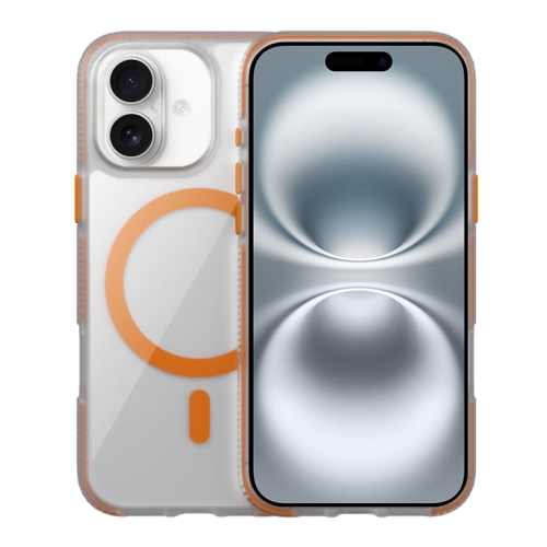 

For iPhone 16 Ice Skin MagSafe PC Hybrid TPU Phone Case(Orange)