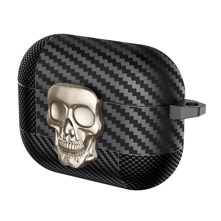 

For AirPods Pro Carbon Fiber Pattern Skull Lock Bluetooth Earphone Protective Case(Gold)