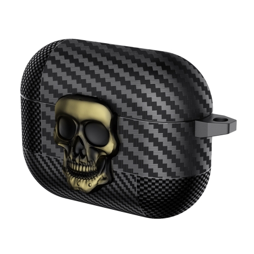 For AirPods Pro Carbon Fiber Pattern Skull Lock Bluetooth Earphone Protective Case(Copper)