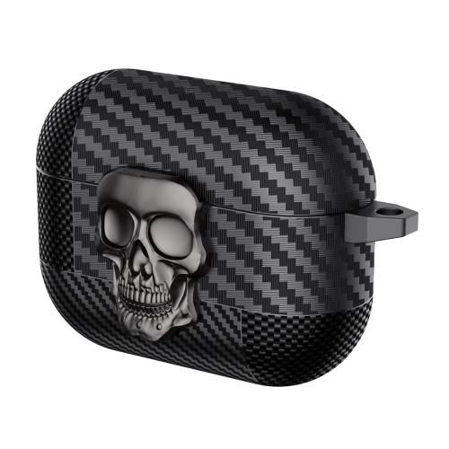 For AirPods Pro 2 Carbon Fiber Pattern Skull Lock Bluetooth Earphone Protective Case(Silver)