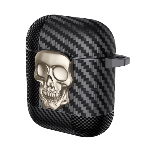 For AirPods 1 / 2 Carbon Fiber Pattern Skull Lock Bluetooth Earphone Protective Case(Gold)