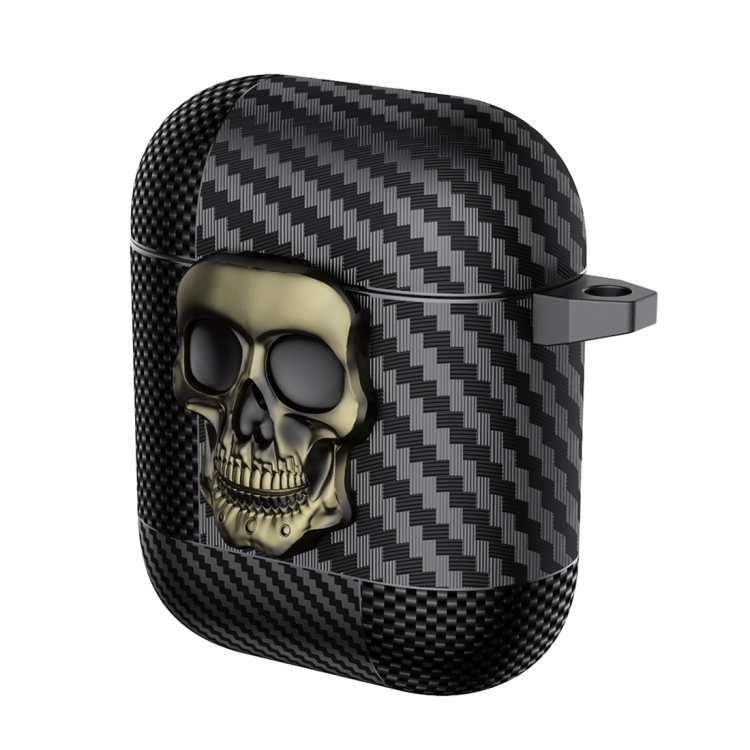

For AirPods 1 / 2 Carbon Fiber Pattern Skull Lock Bluetooth Earphone Protective Case(Copper)