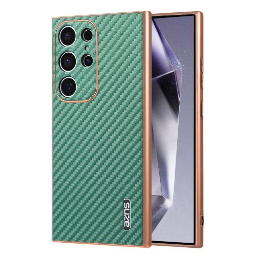 

For Samsung Galaxy S23 Ultra 5G AZNS Electroplated Edge Carbon Fiber Texture Phone Case(Green)