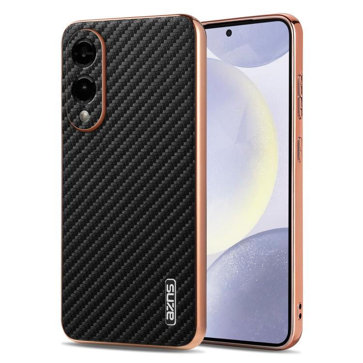 

For Samsung Galaxy S25 Edge 5G AZNS Electroplated Edge Carbon Fiber Texture Phone Case(Black)