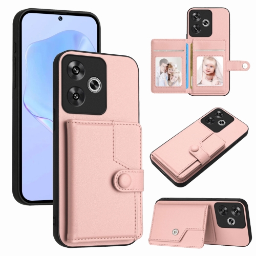 

For Xiaomi Poco F6 5G India Button Card Bag RFID Anti-theft Phone Case(Pink)