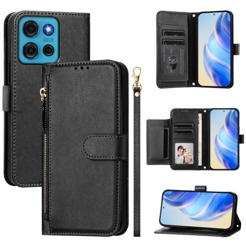 

For Motorola Moto G75 5G Multi-Card Slots Zipper Wallet Leather Phone Case(Black)