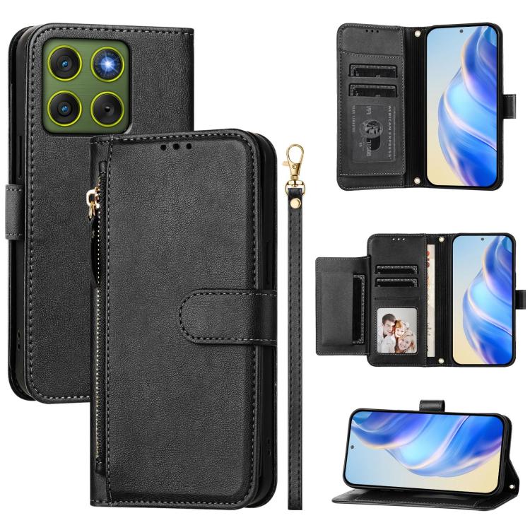 

For Motorola Edge 70 5G / Moto X70 Air 5G Multi-Card Slots Zipper Wallet Leather Phone Case(Black)