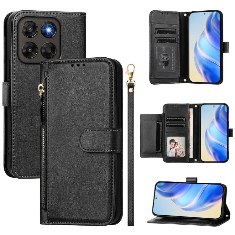 For Motorola Moto G Max / G87 / G77 / G67 5G Multi-Card Slots Zipper Wallet Leather Phone Case(Black)