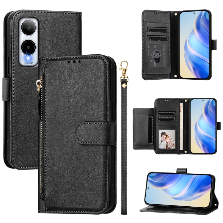 

For Cricket Icon 6 Multi-Card Slots Zipper Wallet Leather Phone Case(Black)