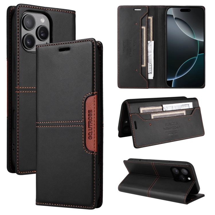 

For iPhone 14 Pro GQUTROBE G01 RFID Anti-theft Leather Phone Case(Black)