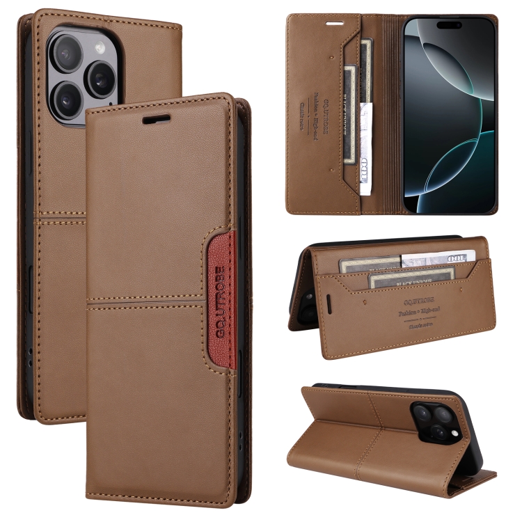 

For iPhone 14 Pro Max GQUTROBE G01 RFID Anti-theft Leather Phone Case(Brown)