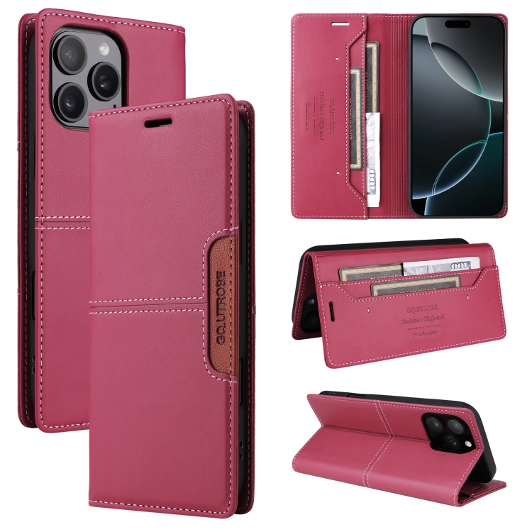 

For iPhone 16 Pro GQUTROBE G01 RFID Anti-theft Leather Phone Case(Red)