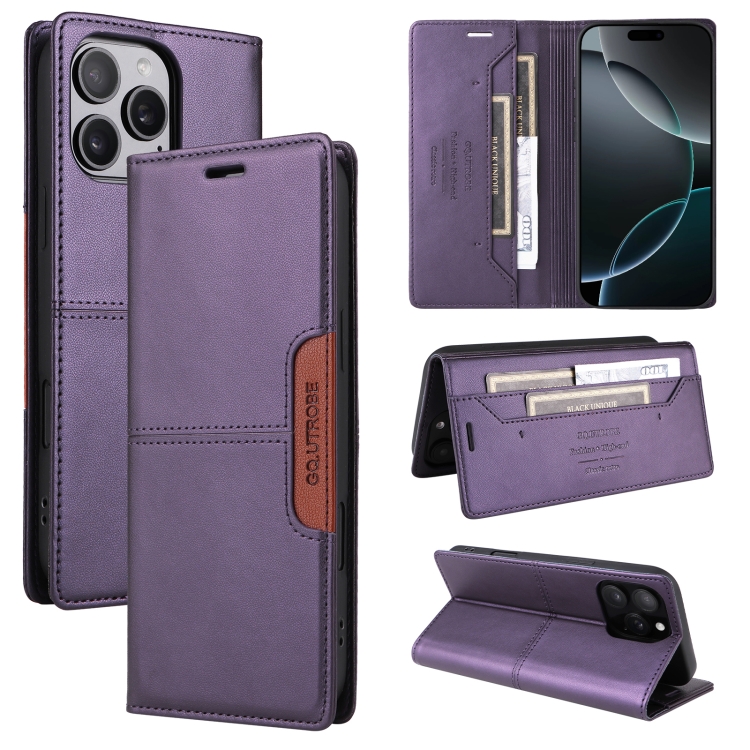 

For iPhone 16 Pro GQUTROBE G01 RFID Anti-theft Leather Phone Case(Purple)