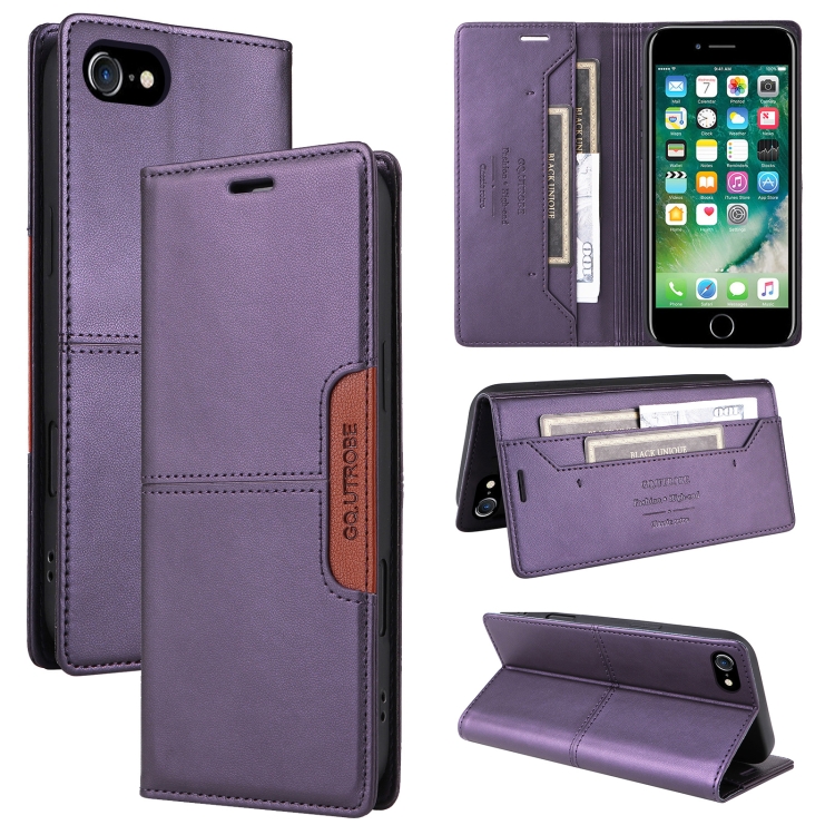 

For iPhone SE 2022 / SE 2020 / 8 / 7 GQUTROBE G01 RFID Anti-theft Leather Phone Case(Purple)