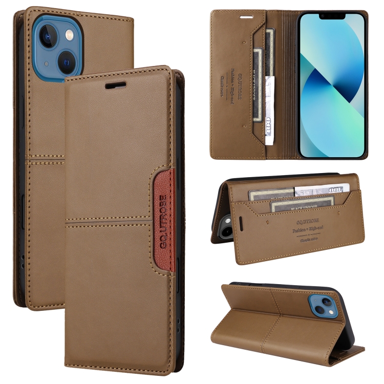 

For iPhone 14 / 13 GQUTROBE G01 RFID Anti-theft Leather Phone Case(Brown)