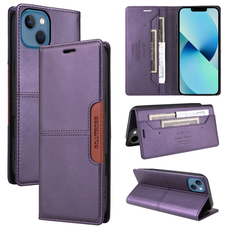 

For iPhone 14 / 13 GQUTROBE G01 RFID Anti-theft Leather Phone Case(Purple)