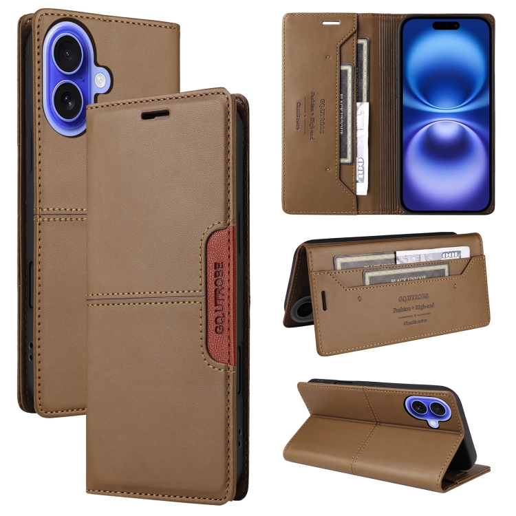 

For iPhone 16 GQUTROBE G01 RFID Anti-theft Leather Phone Case(Brown)