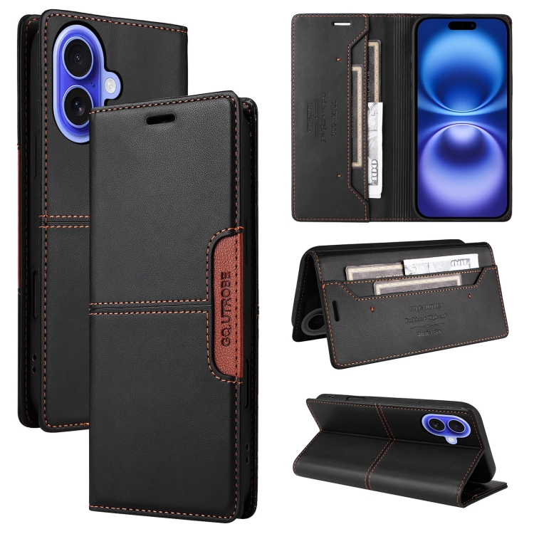

For iPhone 16 GQUTROBE G01 RFID Anti-theft Leather Phone Case(Black)
