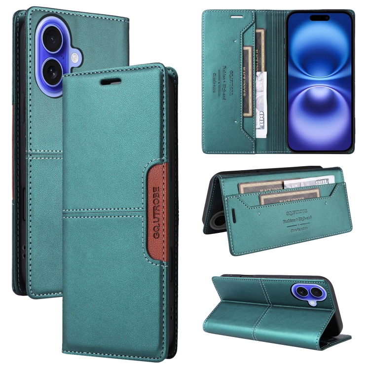 

For iPhone 16 GQUTROBE G01 RFID Anti-theft Leather Phone Case(Green)