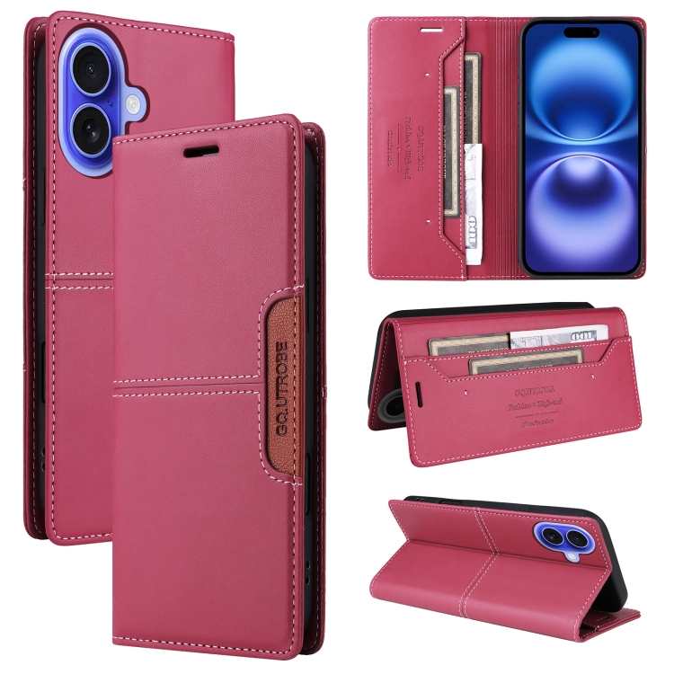 

For iPhone 16 Plus GQUTROBE G01 RFID Anti-theft Leather Phone Case(Red)