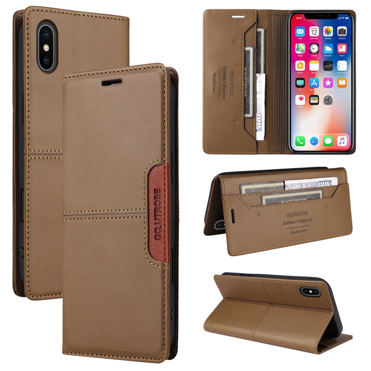 

For iPhone XS / X GQUTROBE G01 RFID Anti-theft Leather Phone Case(Brown)